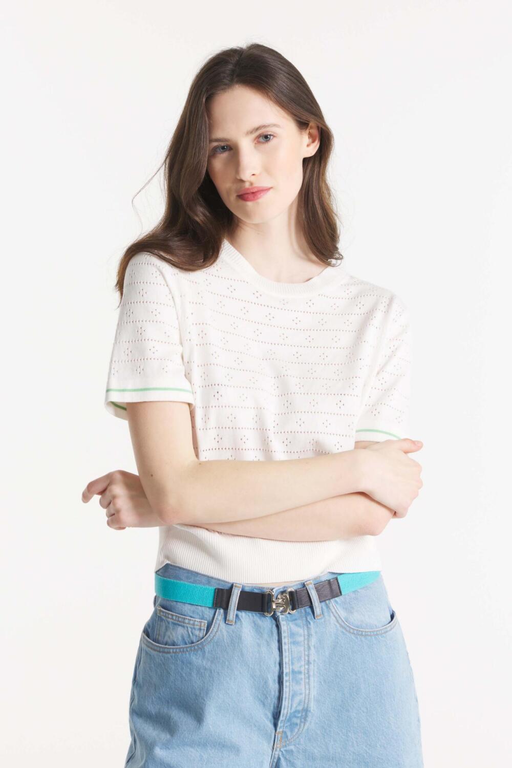 SILVA - TOP COTON ET LIN - XS, offwhite green