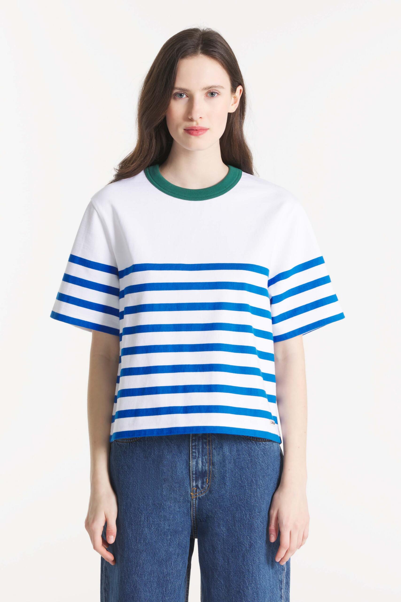 TORA - T-SHIRT À RAYURES - S, white blue