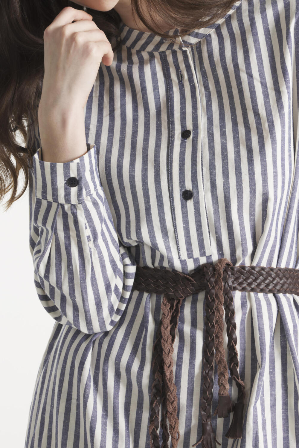 REAL - LONG STRIPED SHIRT - 36, OFFWHITE/NAVY